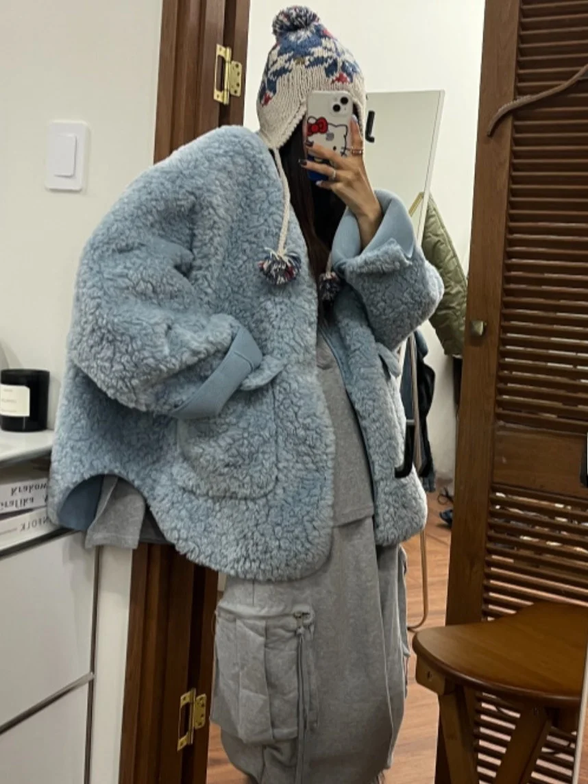 Abrigo Retro Sle Thiened de piel de oveja para mujer, invierno, nuevo doble ket, Jaet de algodón versátil, piel cálida, cuero interminado