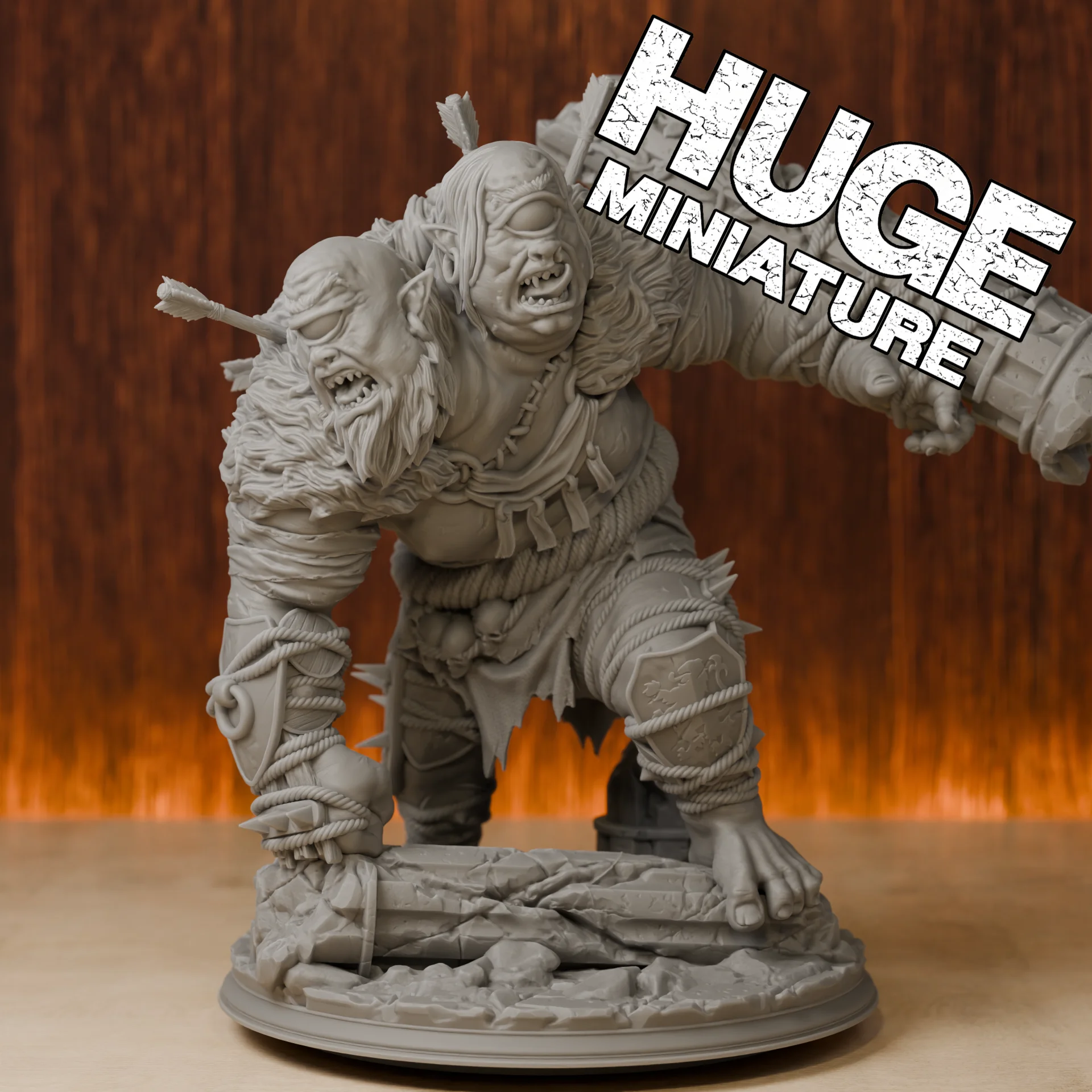Ettin Giant Monster BOSS | Huge Miniatures | Resin 3D Printed DND Pathfinder Mini | Unpainted Grey