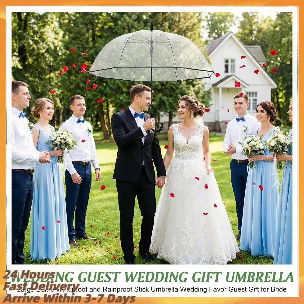 

Большие ветрозащитные прозрачные свадебные зонты 52 дюйма с классической ручкой-крючком, оптовые подарочные наборы зонтов с благодарственными бирками и веревкой