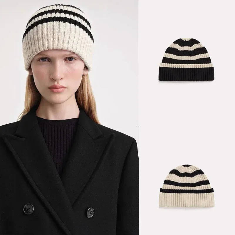 

TT-Warm Stripe Knitted Wool Hat for Women, Versatile Unisex Hats, Ski Mask Beanie, Frog Hat, Bucket Hat, Winter