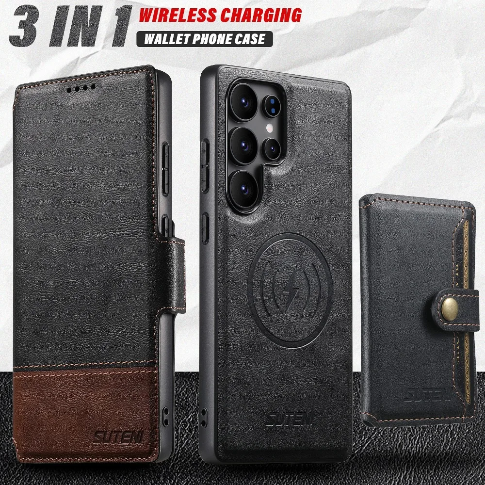 

Detachable Wallet Case with Magnetic Flip Phone Cover for Samsung Galaxy S22 S23 S24+ S25 Ultra with Support Wireless Charging