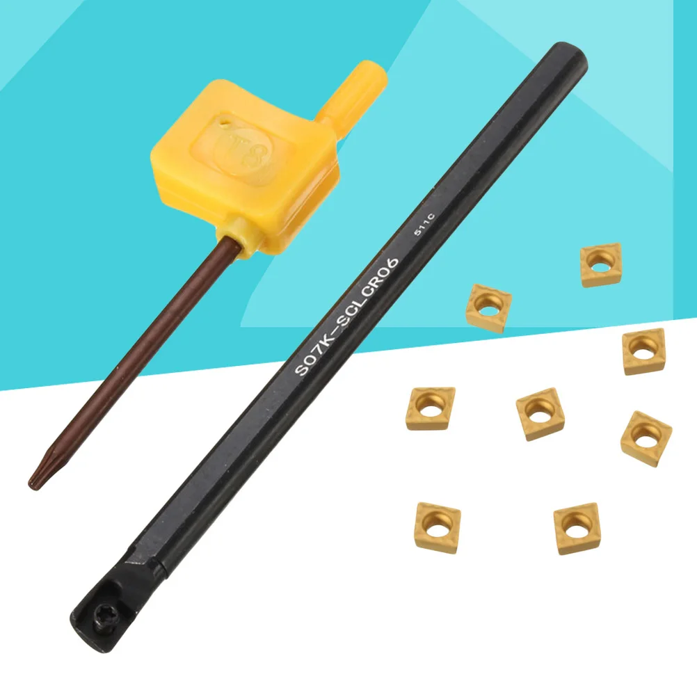 

1Set Turning Tool Kit 7x125mm Boring Bar S07k-Sclcr06 8 Pieces Ccmt0602 Inserts Wrench Included High Hardness Long Service Life