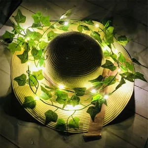 Green Leaf Fake Plants String Light, Alimentado por pilhas, Impermeável, Fada, Casa, Decorações de Natal, Parede, 2m, 20 LED 12 principais vendas luminaria parede corda - №3
