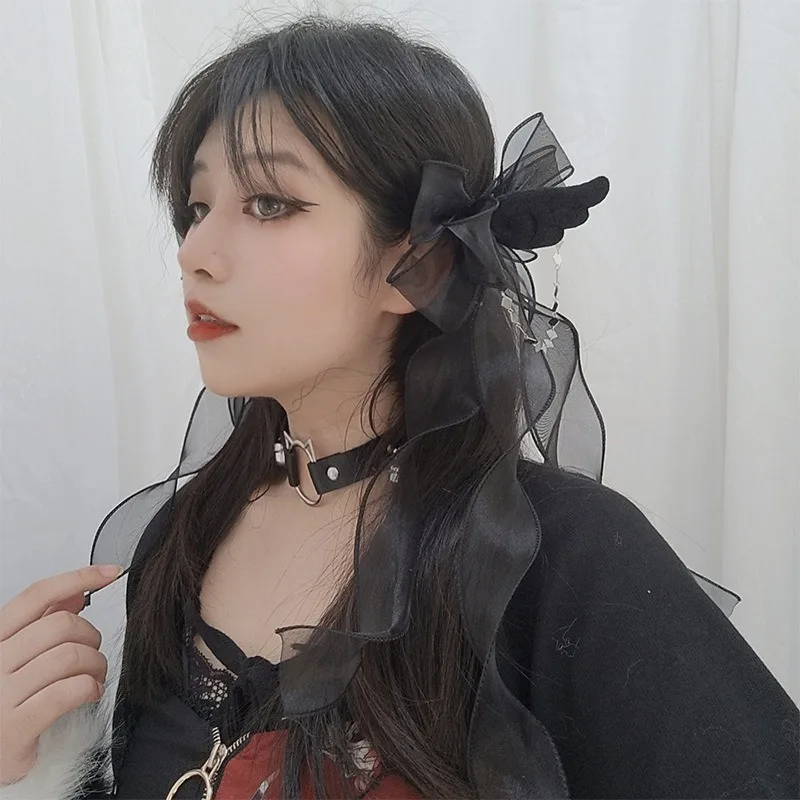 نمط جديد الملاك الجناح القوس الكبير شرابة مشبك شعر Y2K فتاة Harajuku القوطية الأصلي ثقافة فرعية اكسسوارات لوليتا إكسسوارات الشعر
