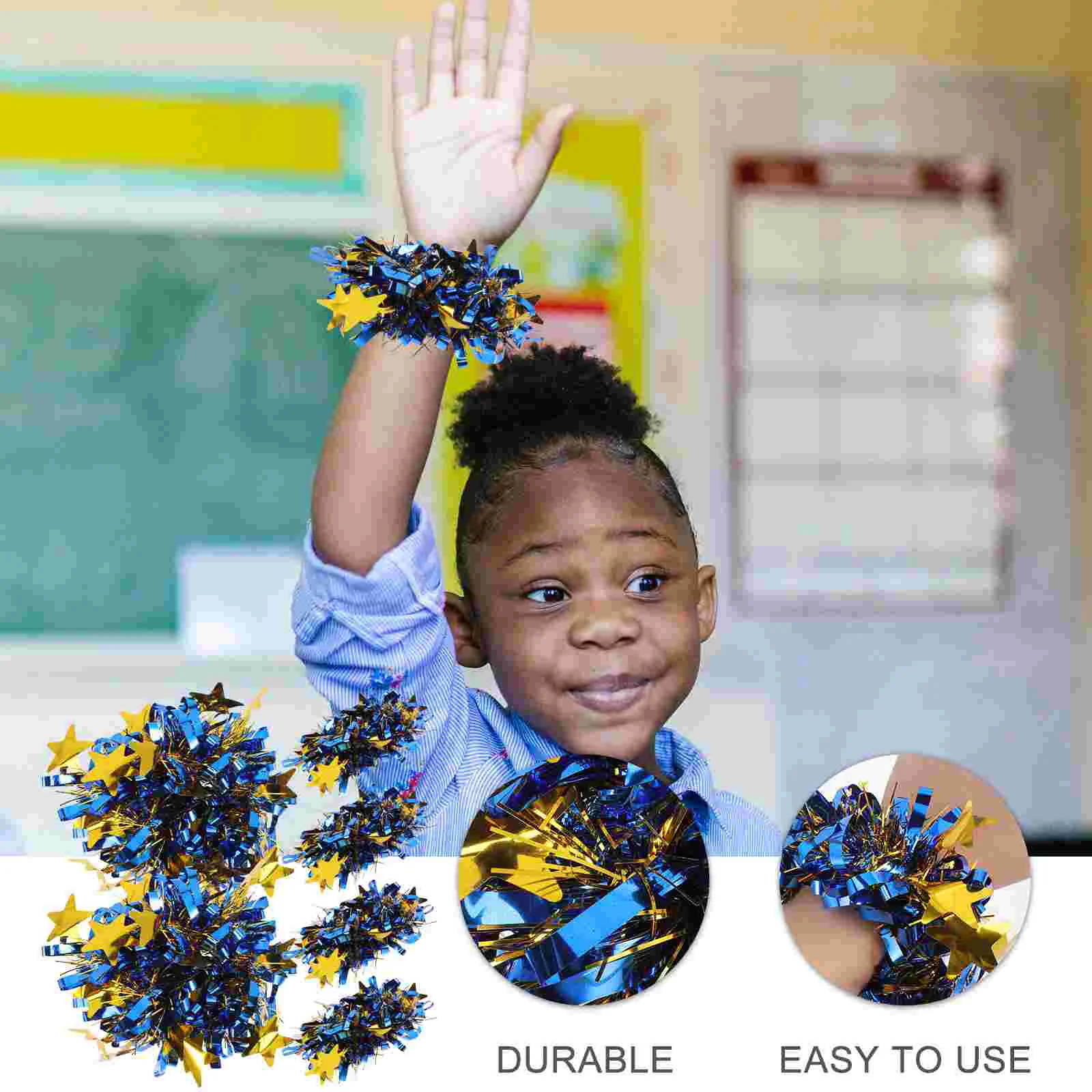 6 Pcs 치어 리더 Pom Poms 어린이 손목 꽃 반짝이 응원 댄스 파티 소품 팬 기념품 스피릿 기어 치어리딩