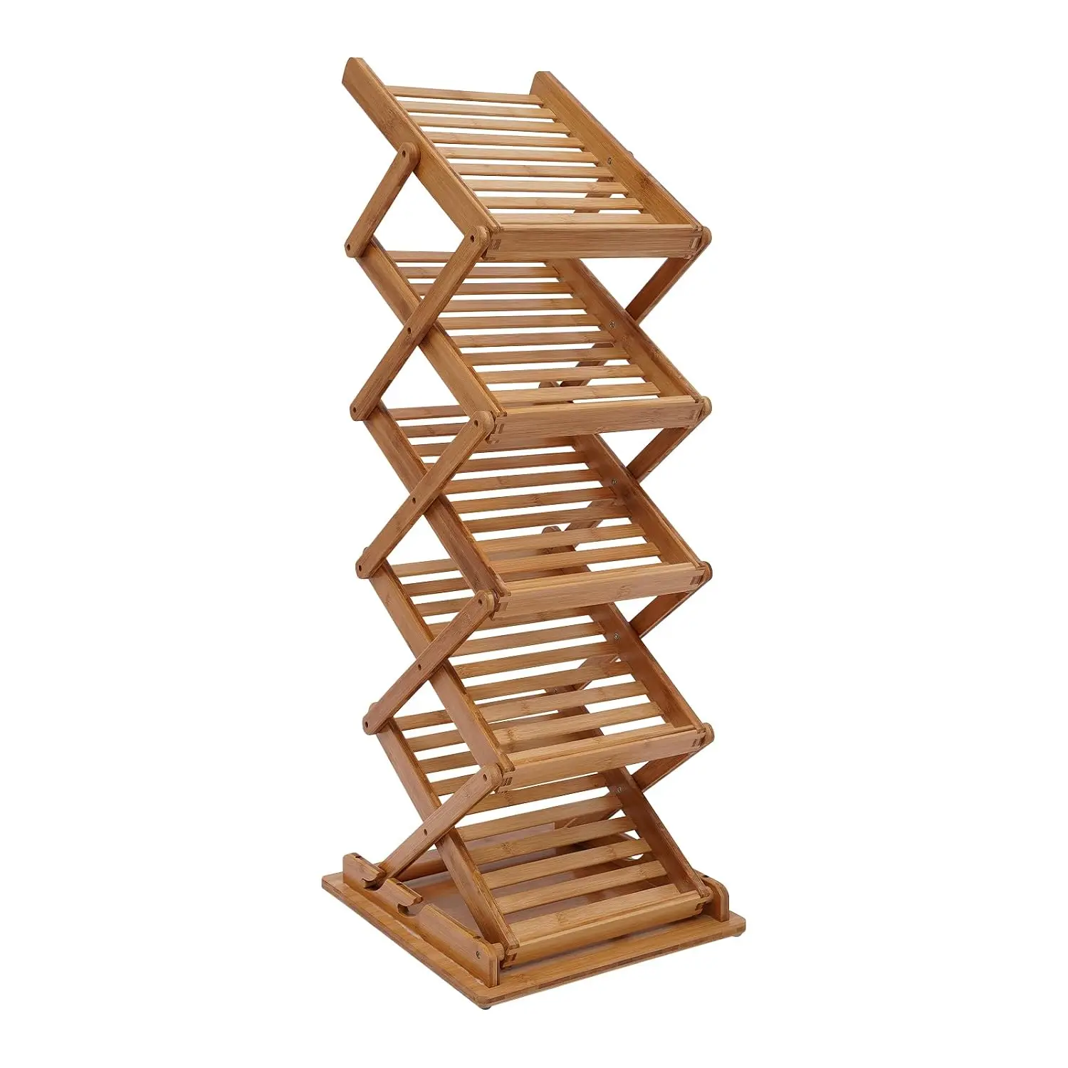 5-Tier Bamboo Folding Magazine Rack with Height Adjustable 2 Slots, Foldable Magazine Rack, Load-bearing, Customized