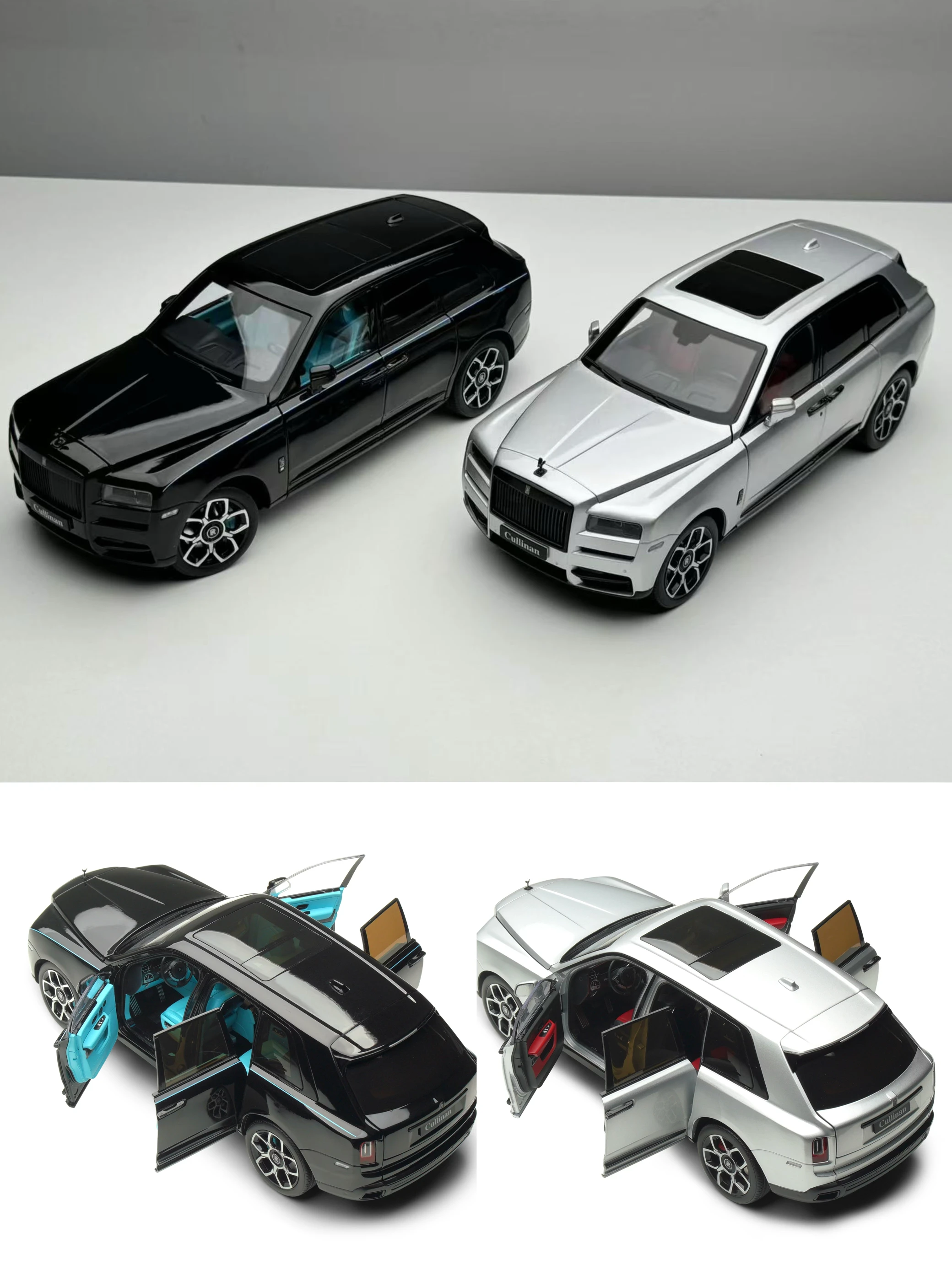 Original Factory 1:18 Rolls Cullinan BB Black/Silver Simulation Limited Edition All Open Alloy Metal Static Car Model Toy Gift