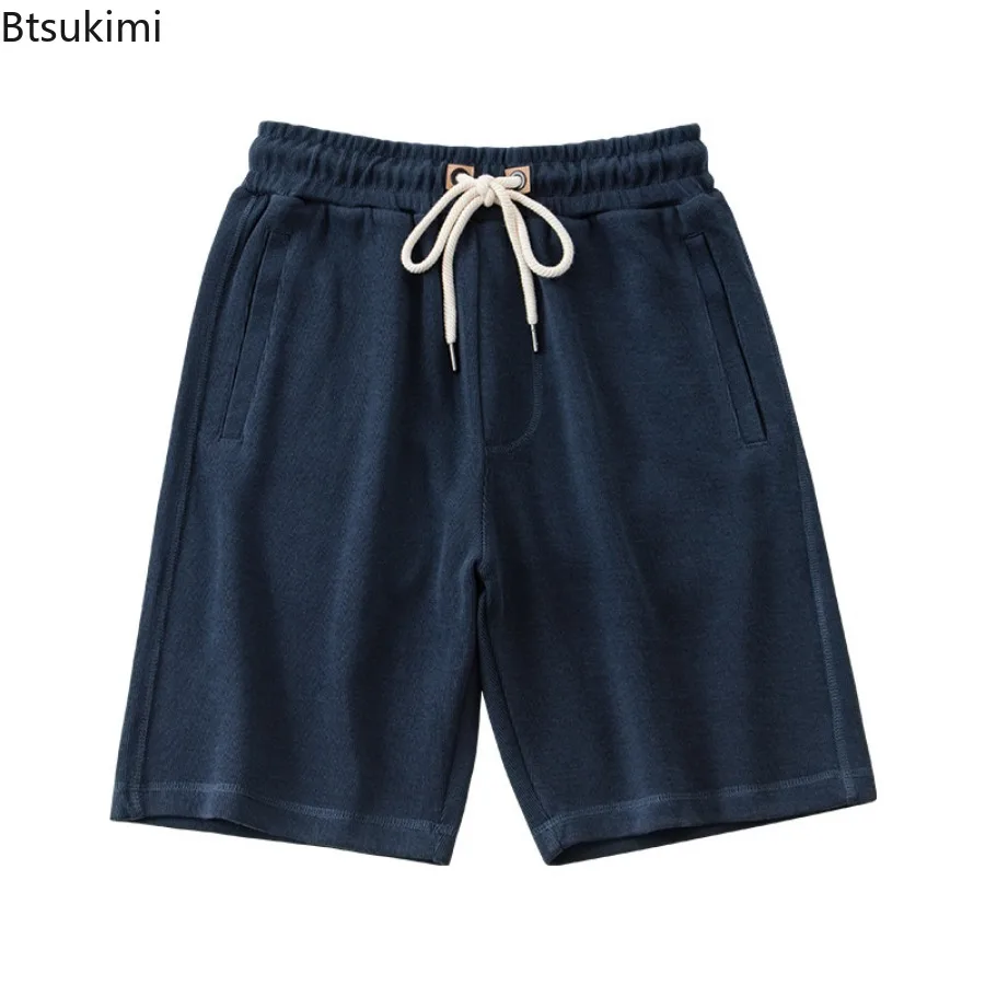 2024 New Men's Knitted Knee Length Pants Summer Fashion Solid Loose Casual Sport Shorts Men Drawstring Straight Sweatpant Shorts