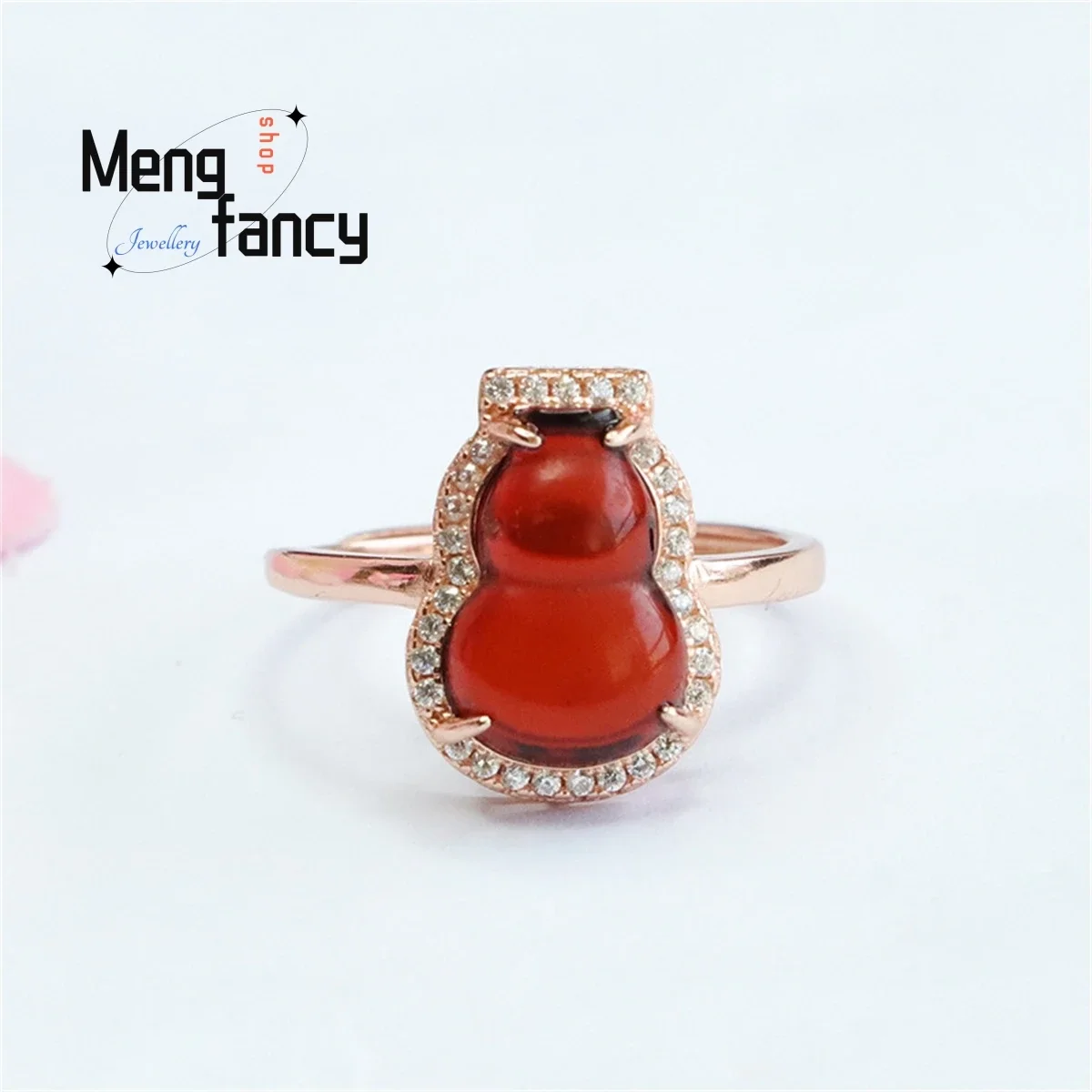 

Natural S925 Silver Inlaid Amber Water Purifying Blood Pearl Gourd Ring Elegant Generous Personalized Fashion Exquisite Jewelry