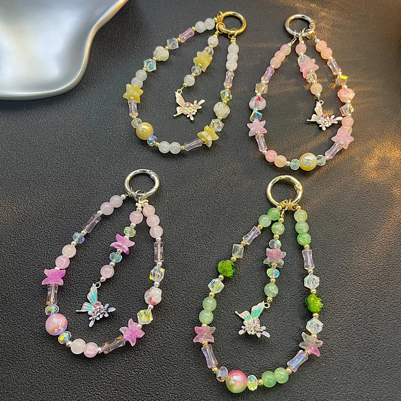 

Butterfly Crystal Bead Phone Chain Ins Women's Sweet Wrist Pendant Beautiful Phone Case Pendant Bead Short Style For iPhone 17
