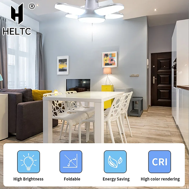 E27 พัดลมพับได้ 28W หลอดไฟ LED AC220V/110V 40 การเปลี่ยนรูปหลอดไฟสําหรับโคมไฟเพดานบ้านโกดังและโรงรถสีขาว Light6500K หลอดไฟ