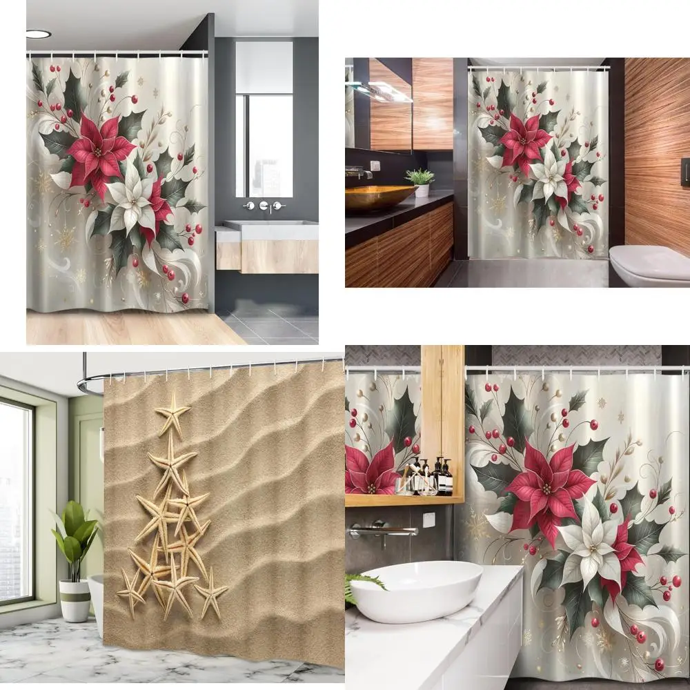

Праздничная занавеска для душа с пуансеттиями: праздничные снежинки и декоративный цветочный декор для ванной комнаты