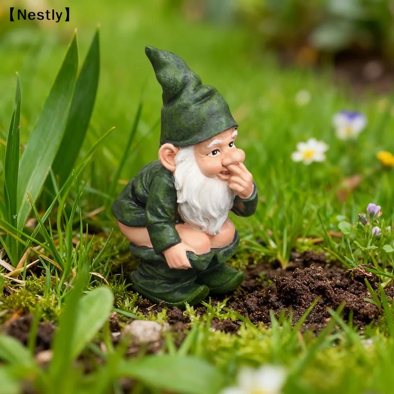 Funny Pooping Mini Statue, Naughty Resin Garden Gnome For Decor, Miniature Dwarf Gnome Figurine For Home Garden Ornament〔Nest〕