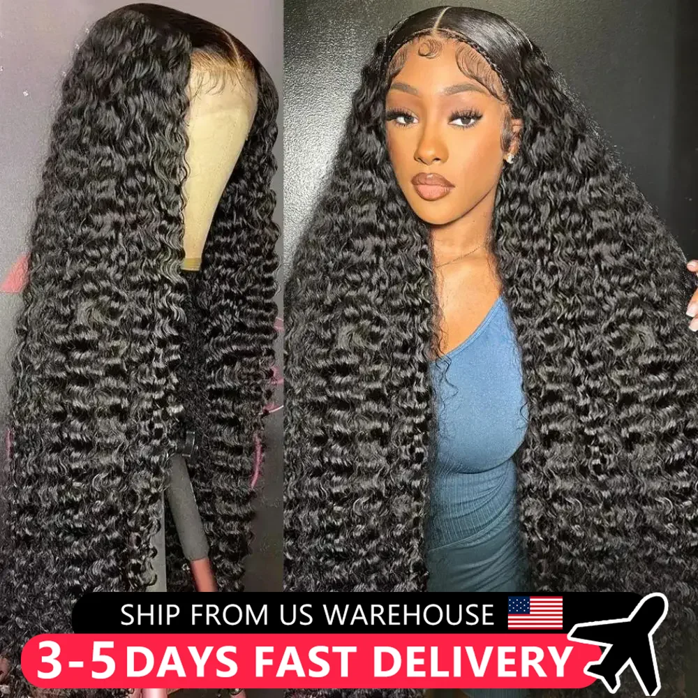 Water Curly 13x6 Transparent Front Human Hair Wigs 30 32 34 Inch Deep Wave 13x4 Lace Frontal Wig For Wome Pre Plucked On Sale