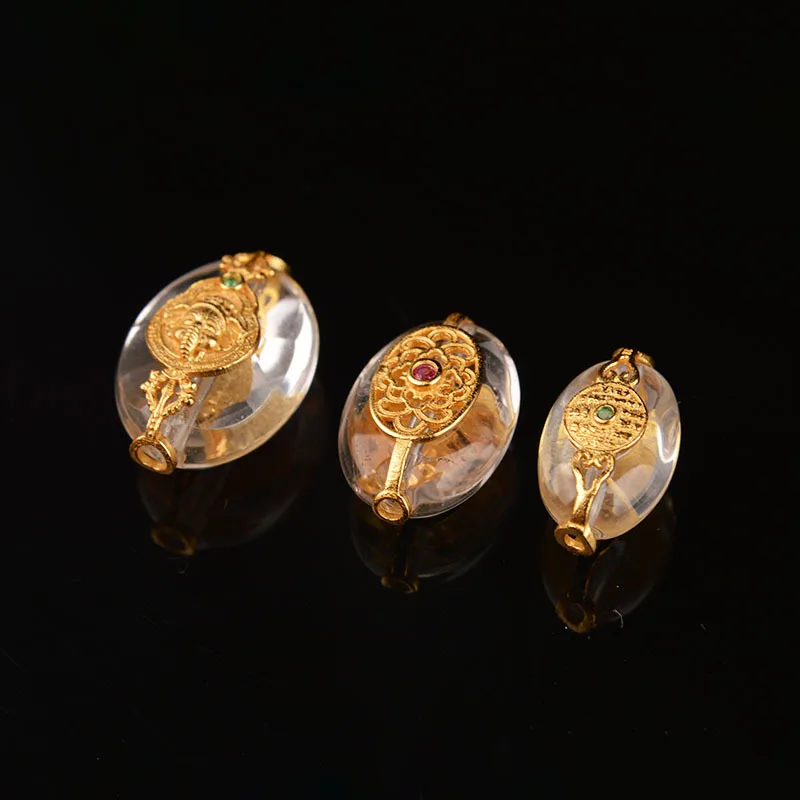 Chinese Style Lucky S925 Silver Gold Plated White Crystal Amethyst Ganesha Koi Spacer Beads For Diy Jewelry Making Wealth Blessi