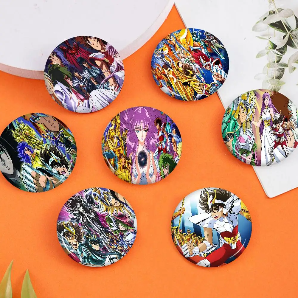 Japanese Hot Anime S-Saint Seiya Soft Button Pin Round Metal Badge Lapel Pin Parts Gift Friends Kid Jewelry