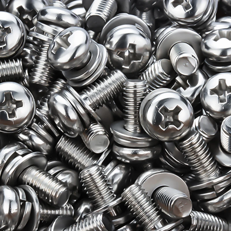 M1.6M2M2.5M3M4M5M6 M8 Round Head Phillips Machine Screw with Washer/spring Washer 304 Stainless Steel Pan Head Screw Combination