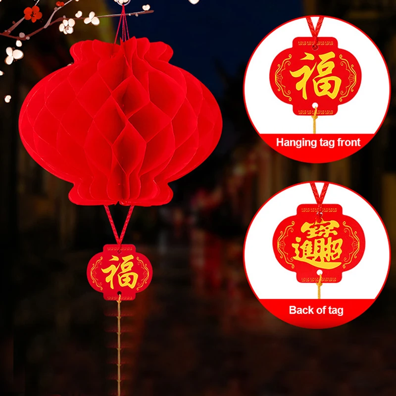

10pcs Foldable Traditional Chinese Red Paper Lanterns For 2024 Chinese New Year Decoration Hanging Waterproof Festival Lanterns