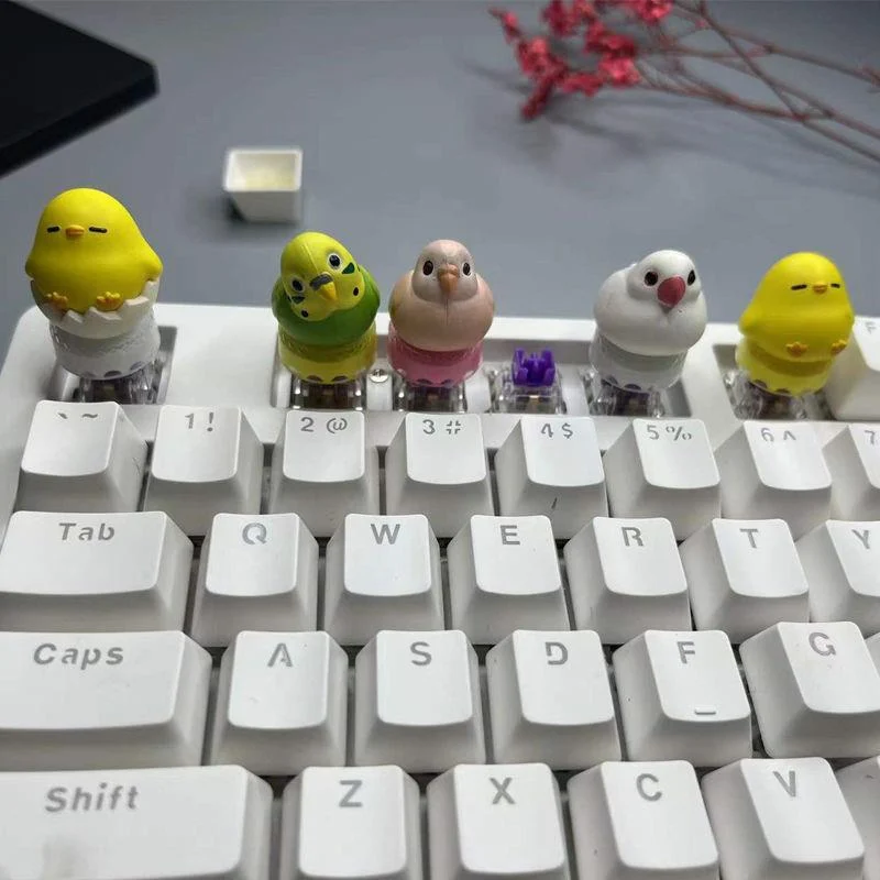 Desenhos animados Handmade Cute Parrot Keycaps, Eixo transversal, personalizado, frango criativo, teclado mecânico, novo