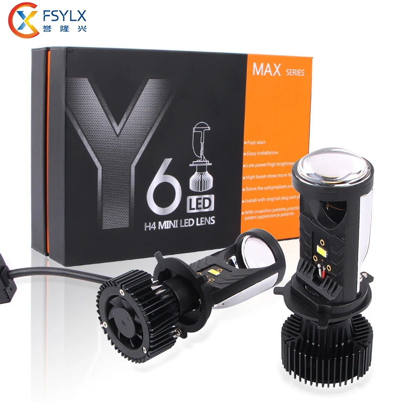 FSYLX Y6 Y6D LED Headlights High Low Beam Fanless 80w 8000lm LED Mini Projector Lens Car Lamp Bulb H4 Led Headlight Bulb for car