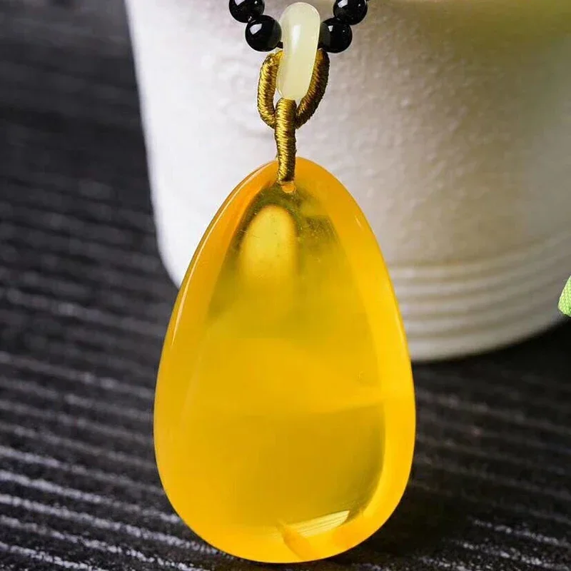 Wholesale Fine Yellow Natural Stone Pendants Water Drop Pendants Sweater Chain Necklace Lucky for Women Men Jewelry JoursNeige