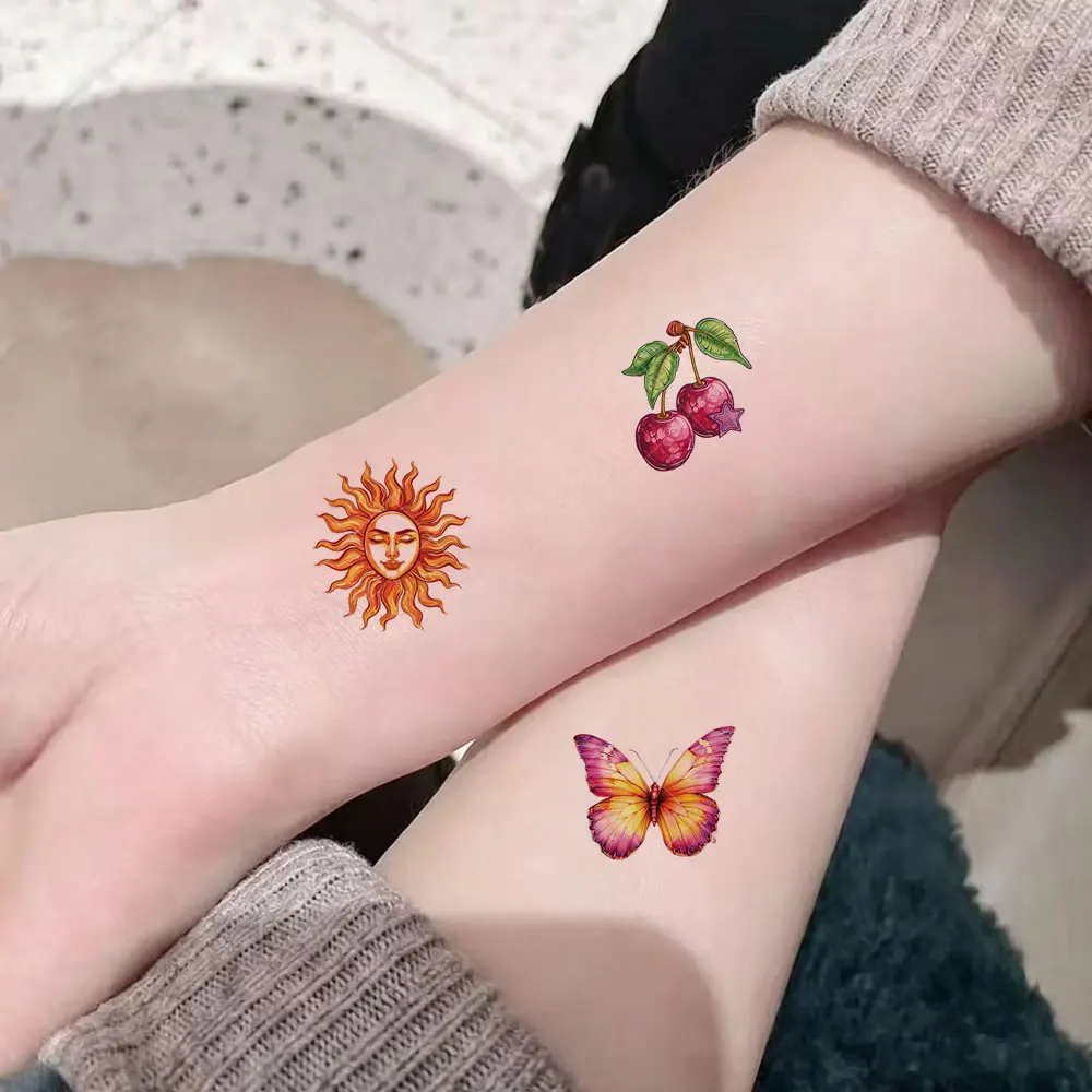 10pcs Flash Tattoo Stickers  Fruit Vegetable Pattern Temporary Tattoo Fake Tattoo for Men Women