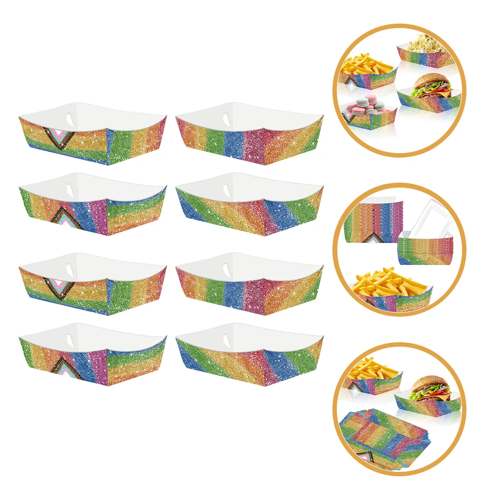 

24pcs Paper Snack Trays Rainbow Design Oil Resistant Disposable Food Containers for Party Buffet Lightweight Serving Trays 250g