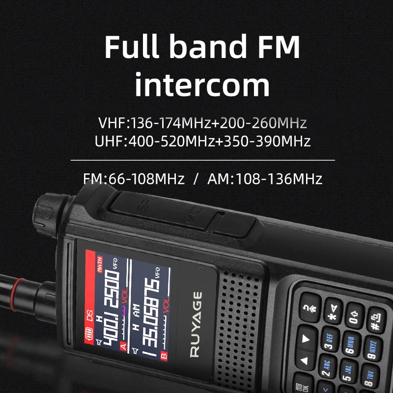 Ruyage-UV1D-estación de Radio bidireccional para aficionados, Walkie Talkie de 256 canales de banda aérea, escáner de policía a Color con pantalla LCD NOAA, 5W y 6 bandas