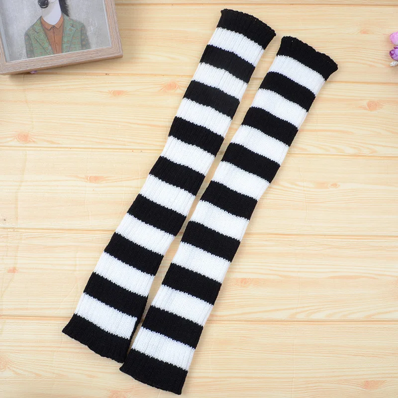 Y2k Goth Lolita Leg Striped Warmers japońskie kobiety gotyckie długie skarpetki getry kolana zimowe dzianiny mankiety kostki cieplej wysokie