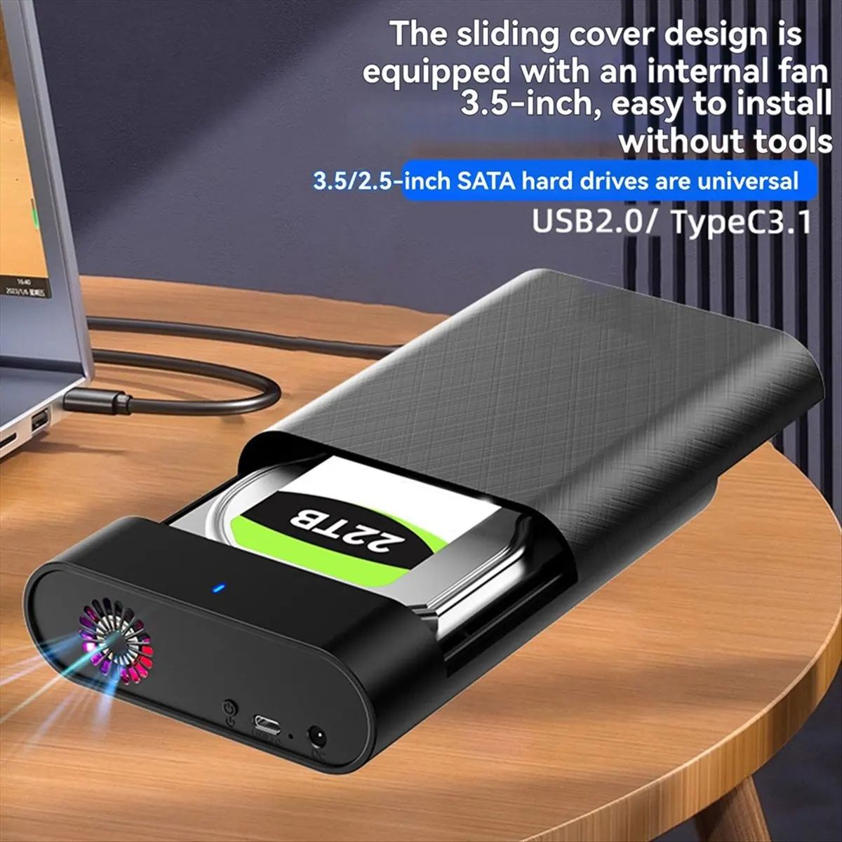 Stable- 3.5 Inch SSD Case USBC3.1 Hard Drive Enclosure SATA to Type C 3.1 Reader 5Gbps 28TB Adapter RGB SSD Box for PC US Plug