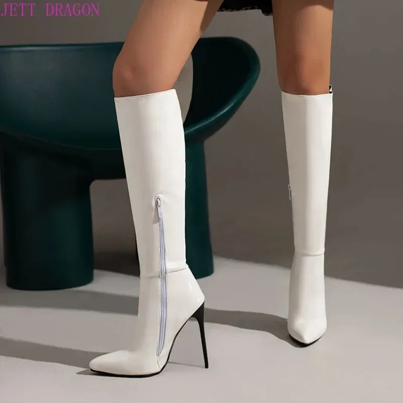 Women\'s Boots Autumn and Winter Fashion New Style Sexy Knee-High Modern Boots Pointed Toe Platform High 12cm Plus Size 45