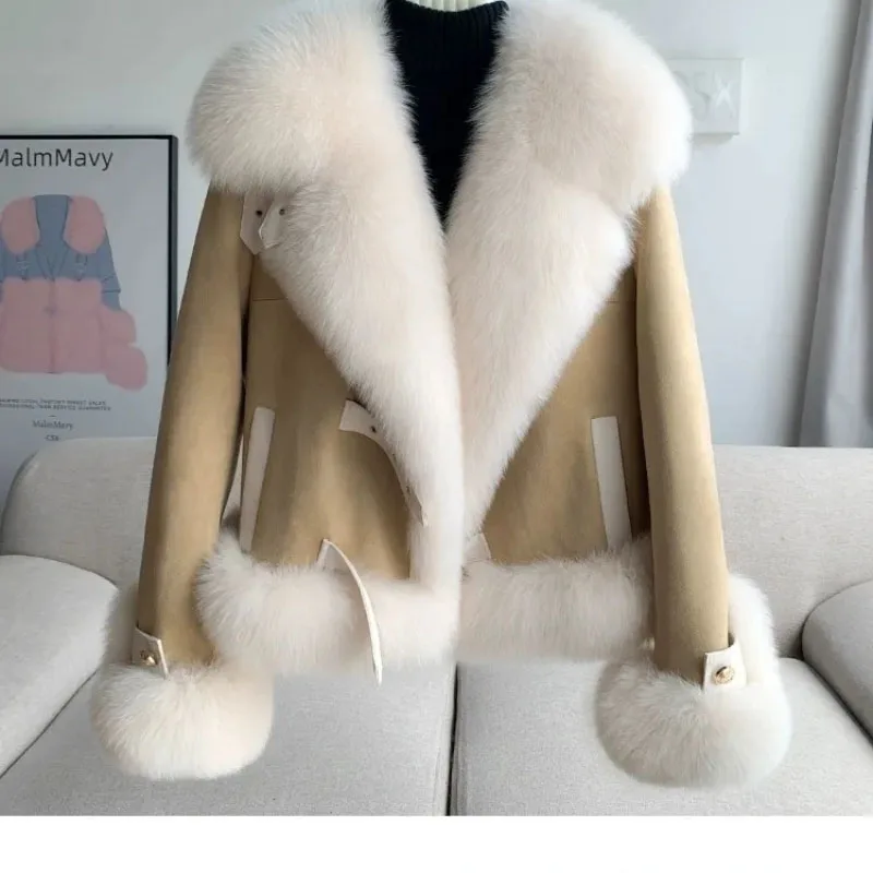 2023 New Autumn Winter Fur Jacket Women Overcoat Fashion Loose Big Fur Collar Down Cotton-Padded Jacket Coat Thick Warm Fur Tops