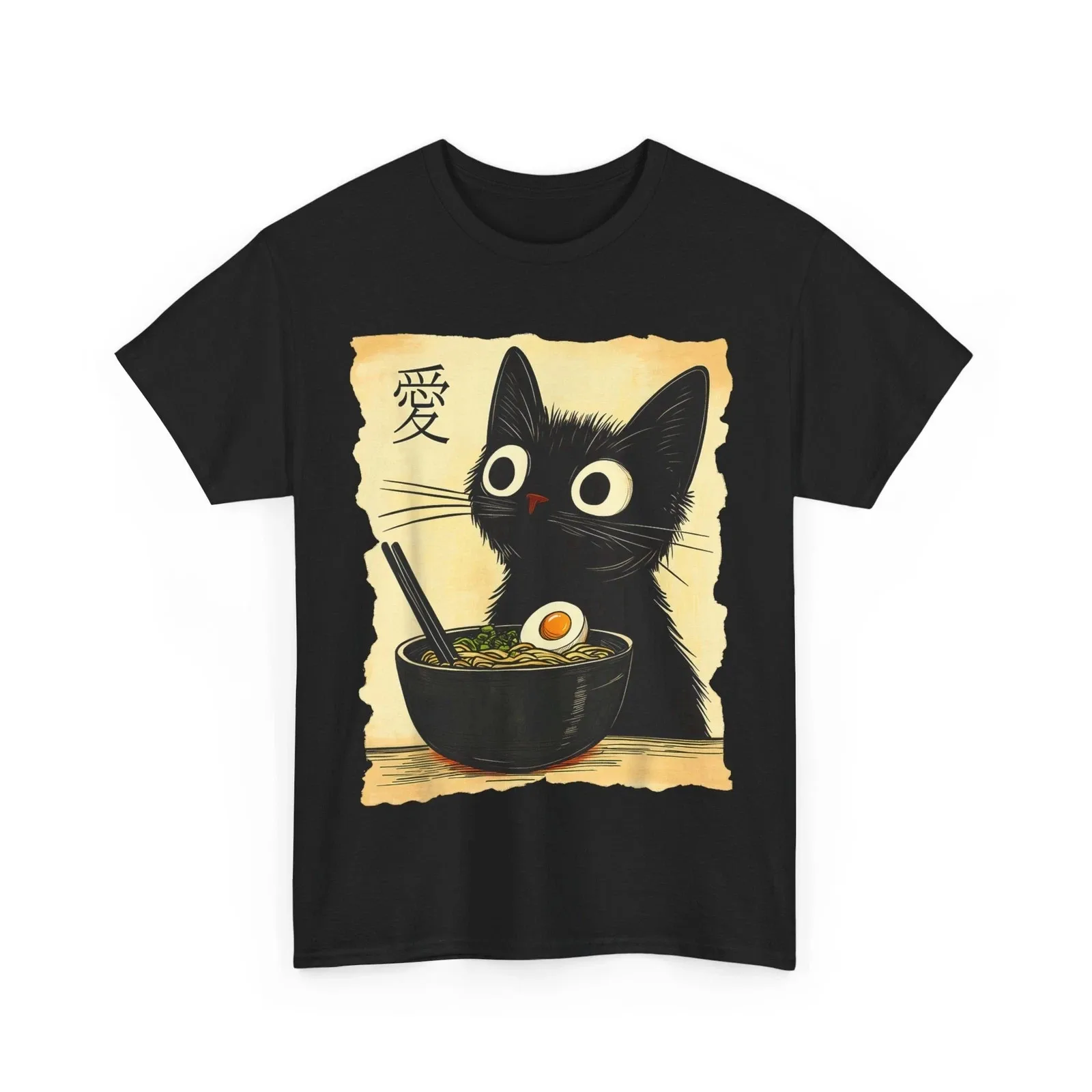 Funny Cat Ramen Graphic Tee Japanese Kawaii Anime Cat T-Shirt-5XL