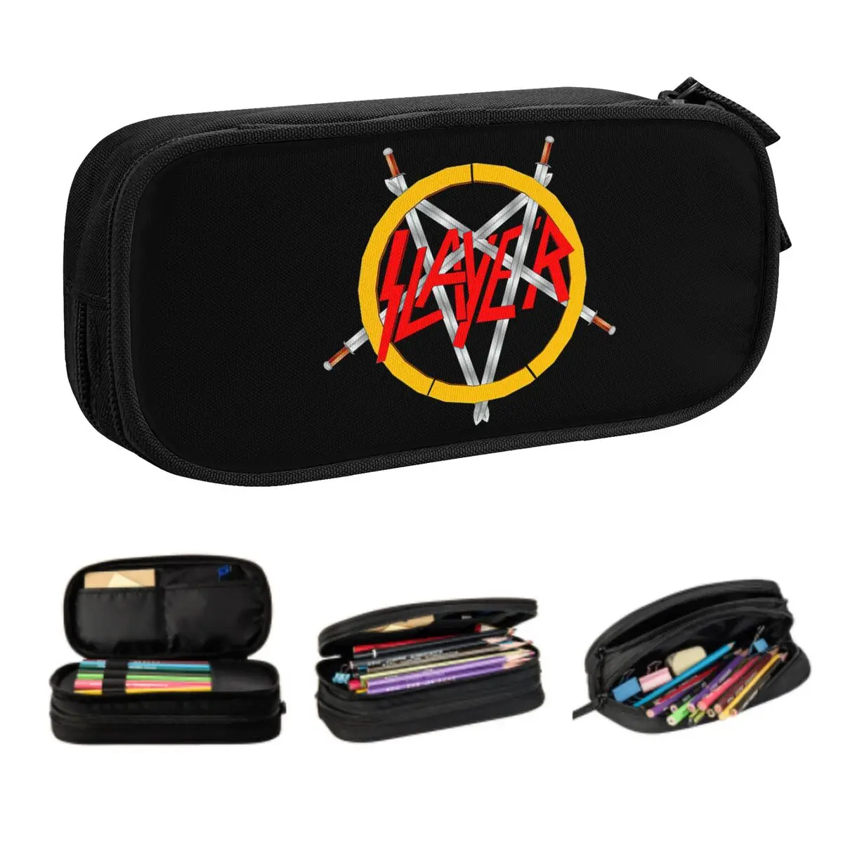Custom Heavy Metal Rock Slayers Logo Korean Pencil Case Boys Gilrs Large Storage Pencil Pouch Students Stationery
