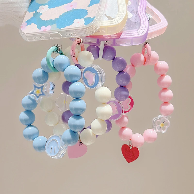 Pequeño Oso de color caramelo fresco, pulsera de cuentas hecha a mano, cadena de teléfono, cordón de funda de teléfono móvil femenino lindo de dibujos animados