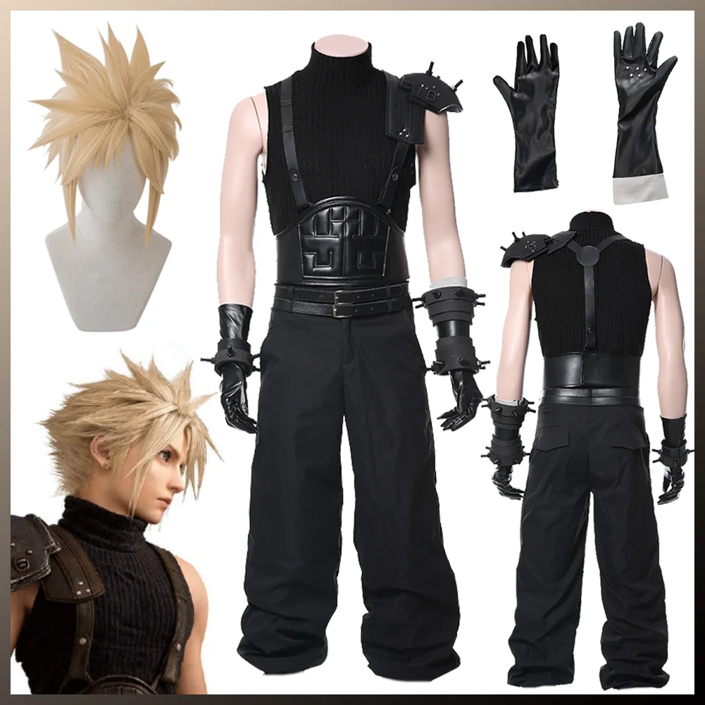 Disguise FF7 Cloud Strife Cosplay Battle Suits Wigs Game Final VII Fantasia Costume Men Roleplay Fancy Dress Up Party Cloth