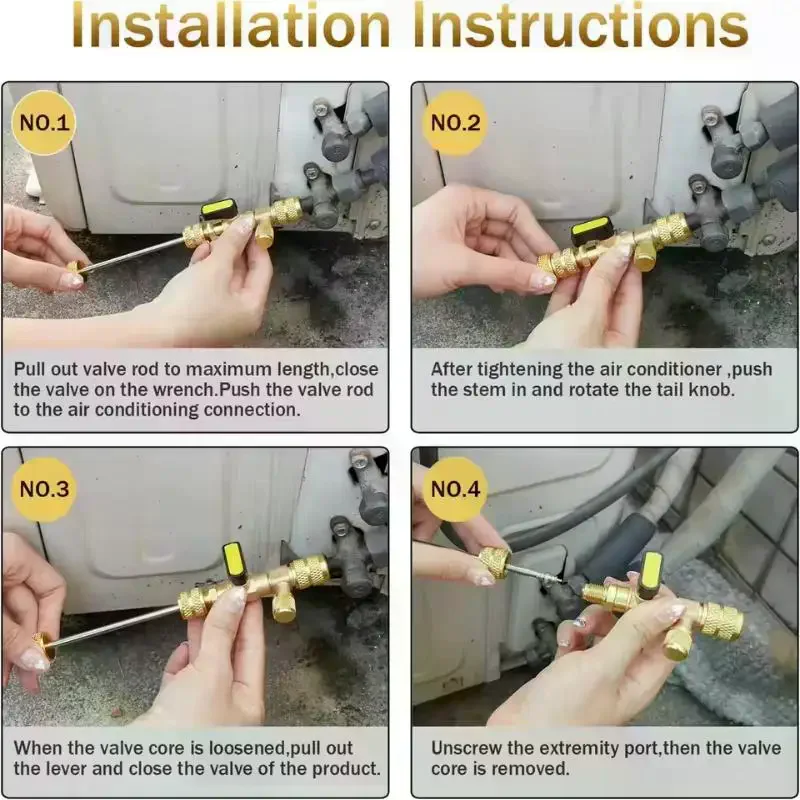 1 Set For R22 R410a R134A R12 R32 Refrigerant Valve Core Remover Installer Kit With 1/4