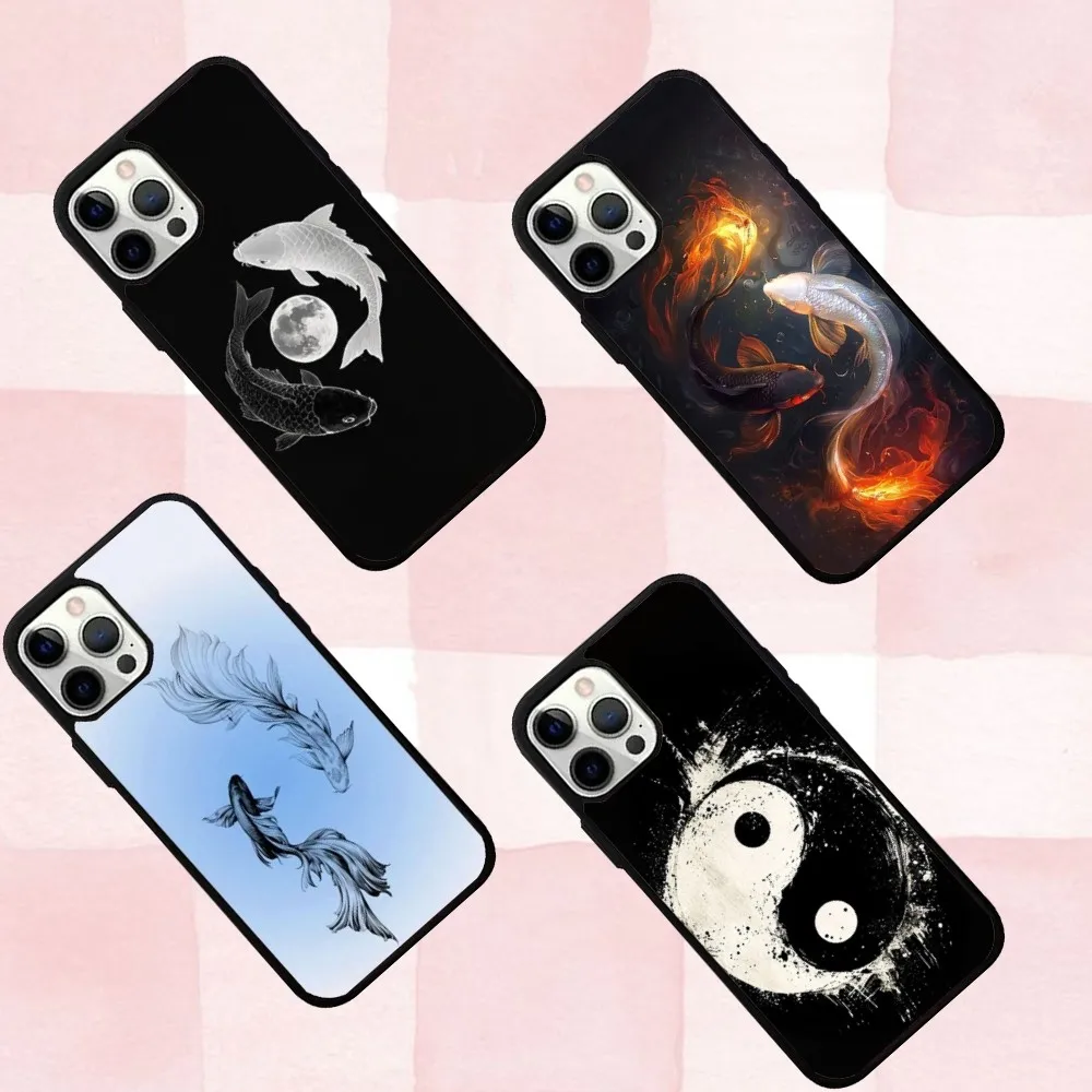 

K-Koi Carp Fish Yin Yang Phone Case For IPhone 16,se4,15,Pro,Max,Case 14,Plus,13,12,11 Magesafe Magnetic Wireless Charge Cover