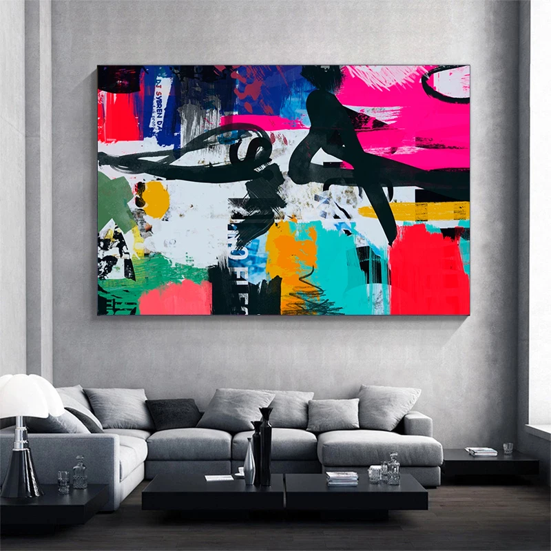 Graffiti Art Poster Colorful Street Art Canvas Paintings The Shapes and Lines Print Large Wall Art Picture for Home Decoration