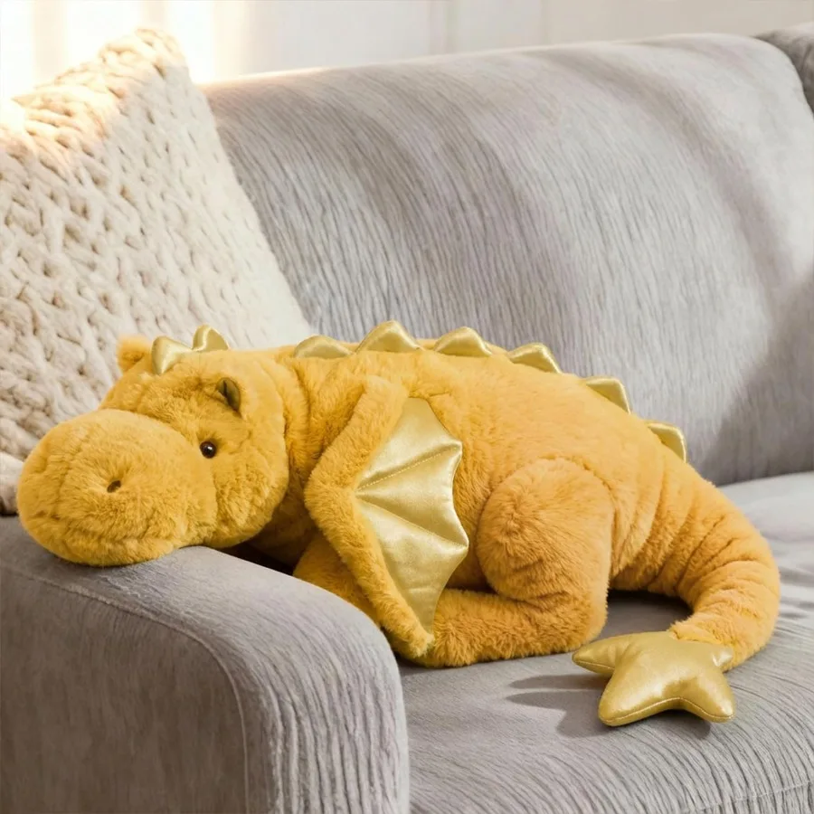 Riesiges 50 Zoll 3 Pfund gelbes Drache-Stofftier mit Flügeln, süßes Plüschtier, flauschiges Jumbo-Dinosaurier-Kissen, weiches grünes Flugsaurier-Plüschtier