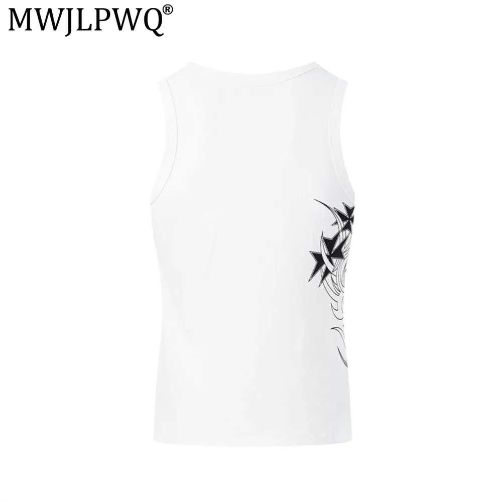 MWJLPWQ 2026 Summer Men's Sporty Tight-Fitting Tank Top Casual Unique Prints Round Neck Sleeveless Narrow Shoulder Tops 20793