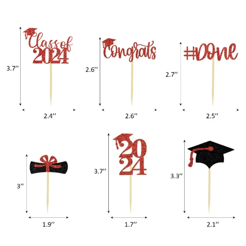 Accesorios para pastel de celebración de la temporada de graduación, 12 piezas, tapa de inserción, decoración para cupcakes, adornos para fiestas, 2024 tarjetas, púas de papel