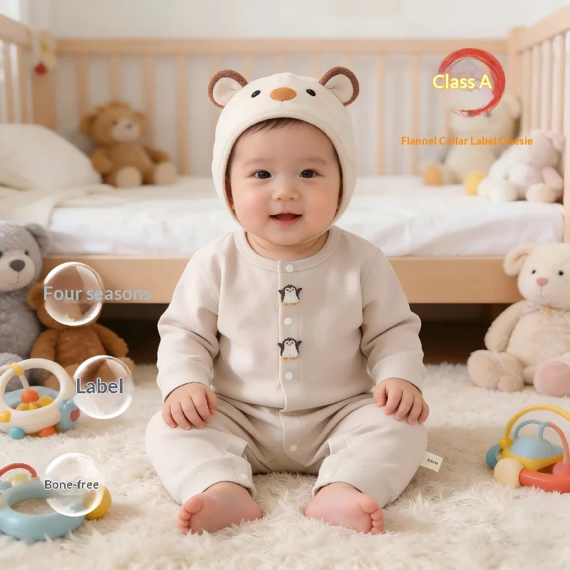 

Spring Autumn Baby Romper Long Sleeve Fleece Lined Warm All Seasons Onesie for Crawling Toddler Comfortable Home Wear