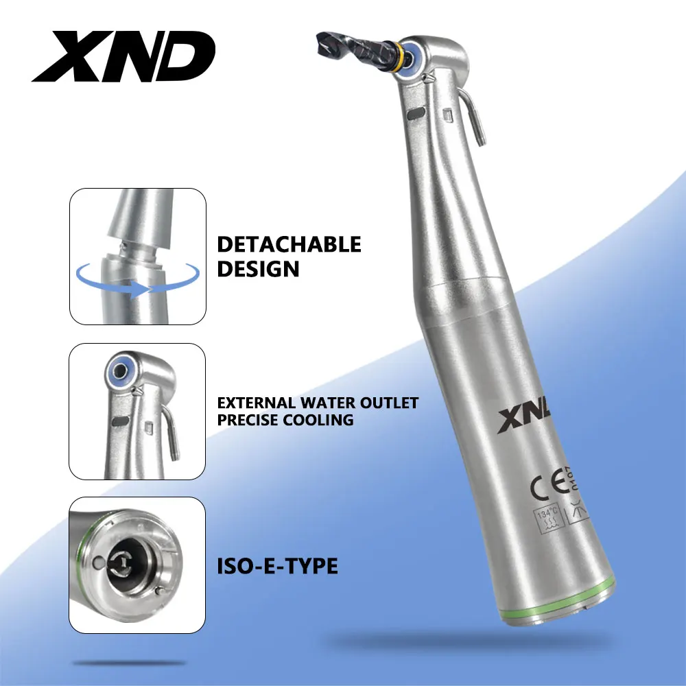 XND Dental 20:1 Reduction Speed Implant Surgery Contra Angle Handpiece with Fiber Optic E-type Connect Air Low Speed Handpiece