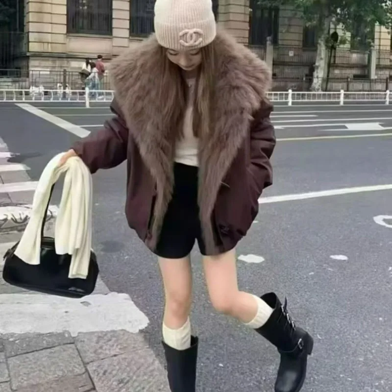 New Short Loose Thick Coat Stylish Fur Collar Style Overcomes Lapel Cotton-padded Jackets Suitable for Petite Large-sized People
