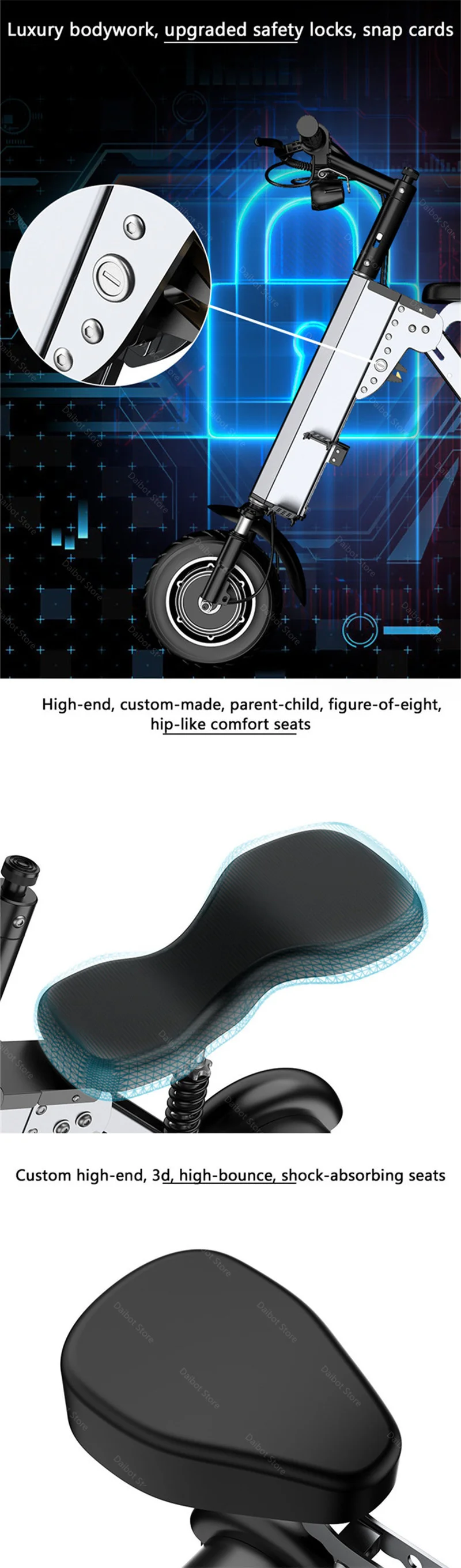 Eltern-Kind-Elektro-Scooter mit 3 Rädern und Sitz, 350W 36V, faltbarer Mobilitätsroller, leicht, für Familie und Erwachsene – Detail 10