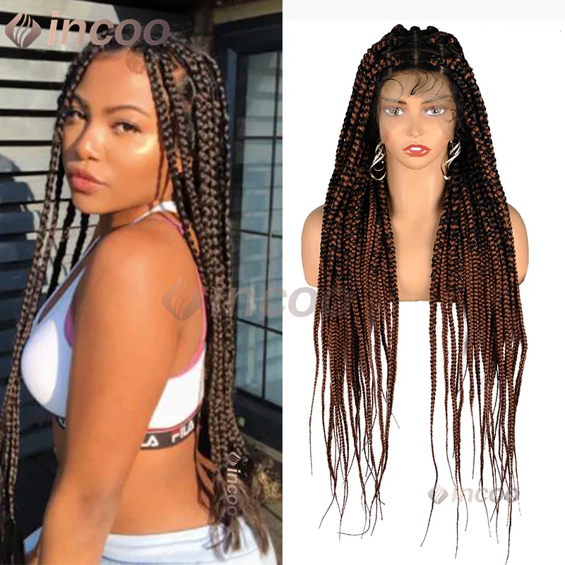 

36 Inch Larger Box Braided Wigs Honey Blonde Goddess Knotless 360 Full Lace Braid Wig Synthetic Braid Wig For Black Women Incoo