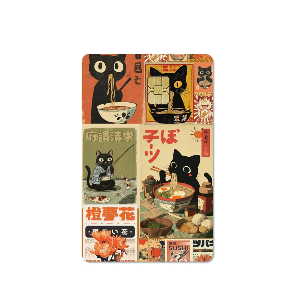 Cute Cat Ramen Card Sticker Japanese Style Chip Cover Kawaii Anime Credit Card Skin Sticker Bank Card Film Protective Sticker