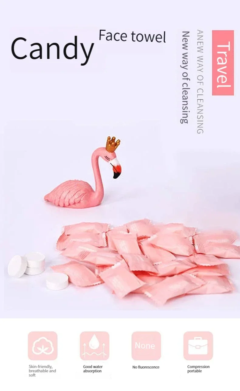 Serviettes adaptées de voyage en sac compressé, 50/100 pièces, compressées pour peaux sensibles, serviette nettoyante en coton, sac facial jetable
