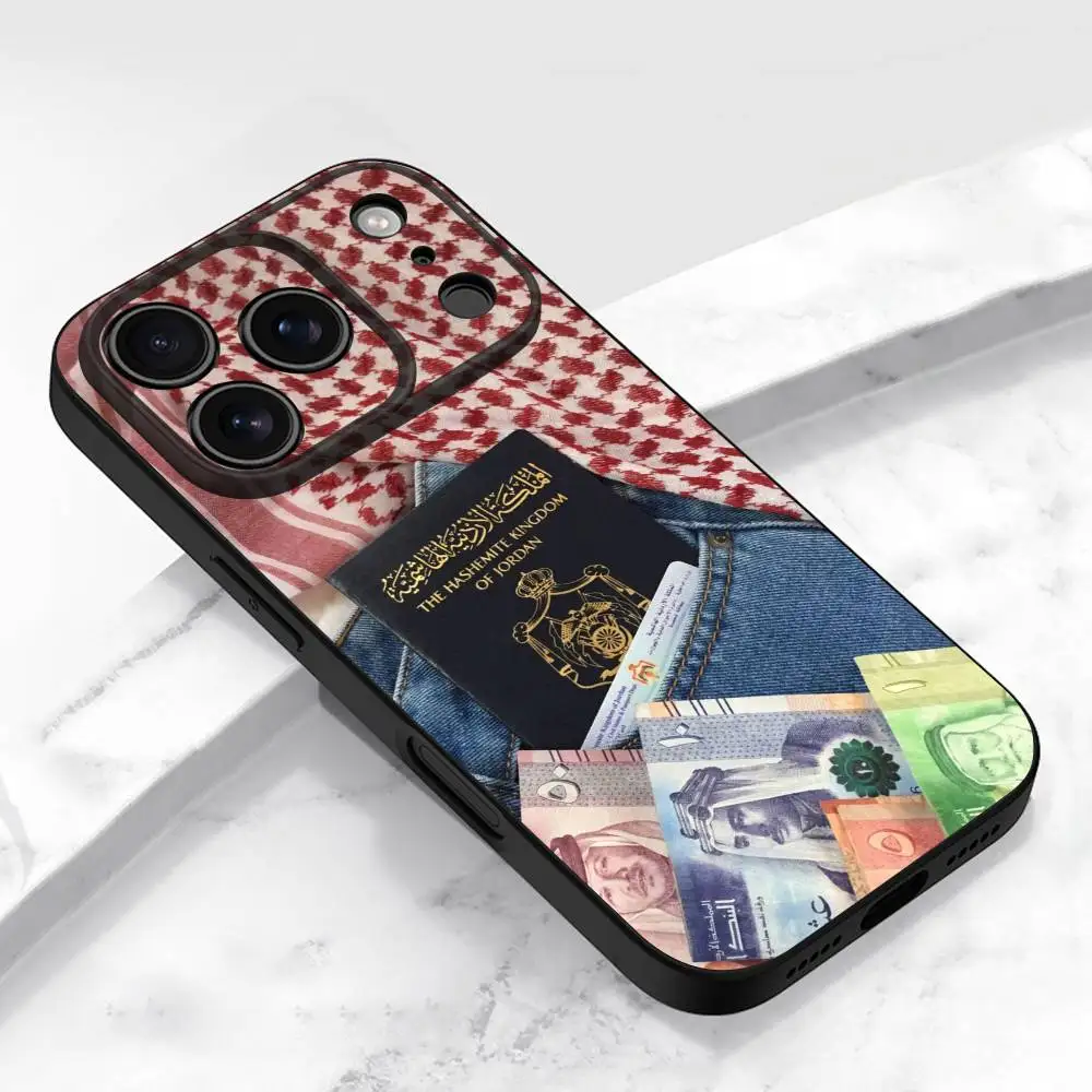 Coque de téléphone avec emblème National Jordan, drapeau passeport, pour iPhone 17,16,15,14,13,12,11,Pro,Max,Plus,E,Air,Mini, housse de protection noire